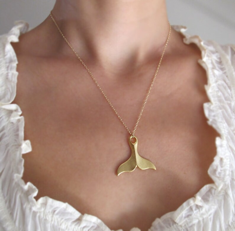 Gold Whale Tail Necklace. Dainty 14K Gold Filled Chain. | Etsy