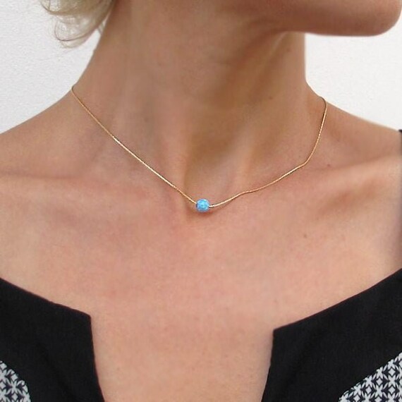 Turquoise Opal necklace Small Opal Necklace Gold Filled Etsy