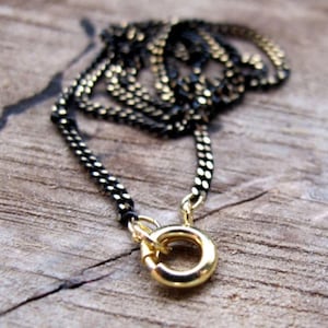 Handcrafted Black Necklace Chain with Gold Ring Clasp | Flat Twisted Link Design | Gothic Jewelry | Dark Statement Piece