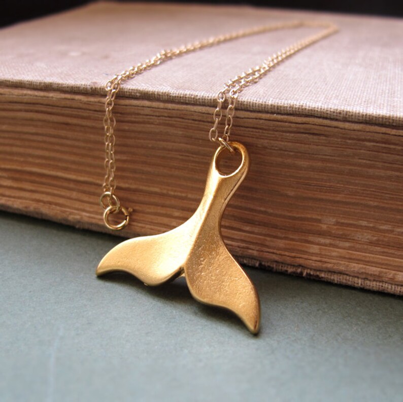 Gold Whale Tail Necklace. Dainty 14K Gold Filled Chain. | Etsy
