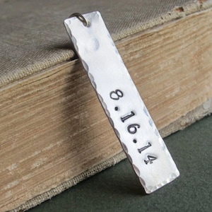 Custom Date Pendant Personalized Rectangular Tag 925 Sterling Silver Bar Pendant. Name, Word, Numeral Vertical Pendant for Necklaces