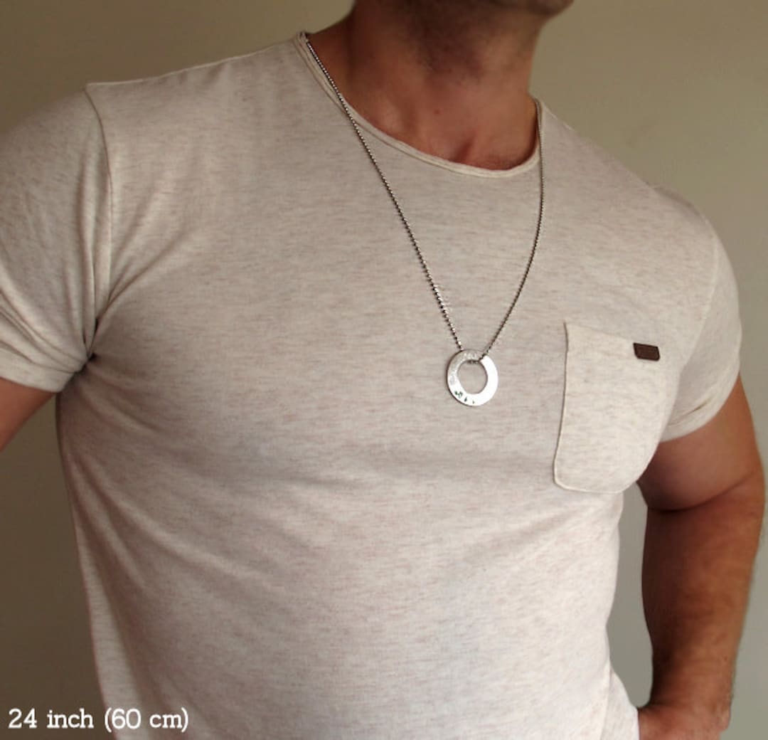 Custom Mens Necklace Personalized Silver Washer Pendant Gift Etsy