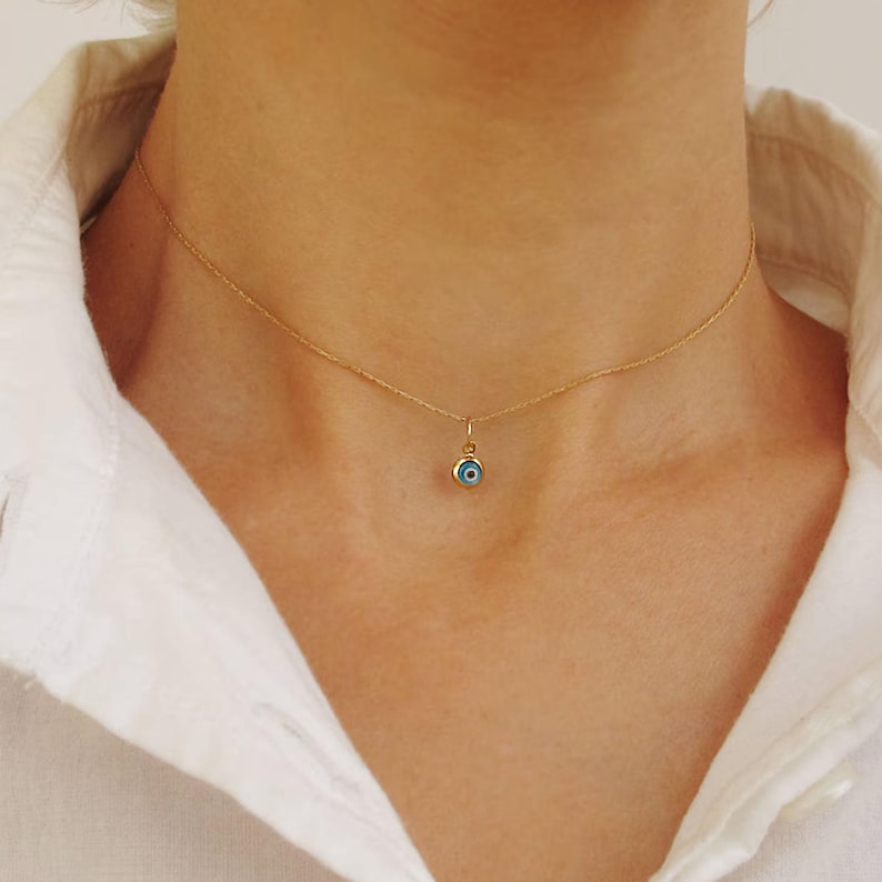 minimalist blue Evil Eye Necklace