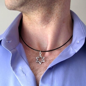 Jewish Star Necklace for Men Star of David Pendant Mens Jewish Gift Black Artisan Magen David Pendant Hebrew Jewelry Gift Mens Jewelry