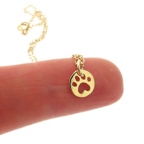 Gold Paw Print Necklace Tiny Dog Paw Print Charm Delicate Etsy
