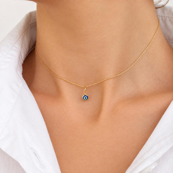 Evil Eye Necklace Choker Necklace Gold Filled Jewelry Kabbalah Pendant Blue Eye Pendant Gold Chokers Protective Jewelry delicate necklace
