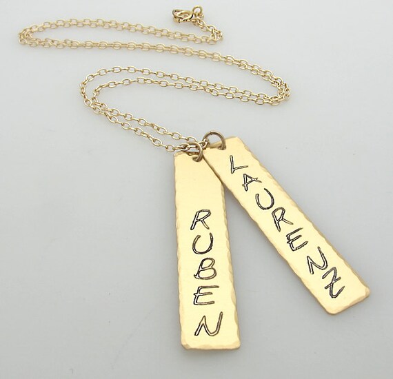 Vertical Names Necklace Two Names 2 Pendants Necklace 2 Gold Etsy