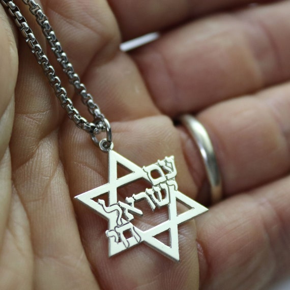 Collier Pendentif étoile De David Hébreu - Acier Inoxydable Argenté - Neuf Avec étiquettes