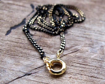 Handcrafted Black Necklace Chain with Gold Ring Clasp | Flat Twisted Link Design | Gothic Jewelry | Dark Statement Piece