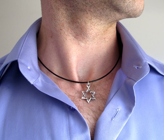 Star of David Necklace for Men Black 