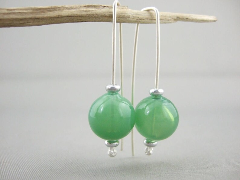 Green Bubble Earrings Opaque Hand-blown Glass Bubble and Sterling Silver Earrings Handmade Green Sphere Ball Earrings
