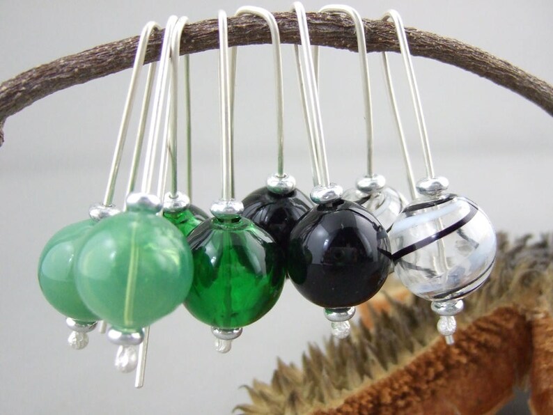 Green Bubble Earrings Opaque Hand-blown Glass Bubble and Sterling Silver Earrings Handmade Green Sphere Ball Earrings