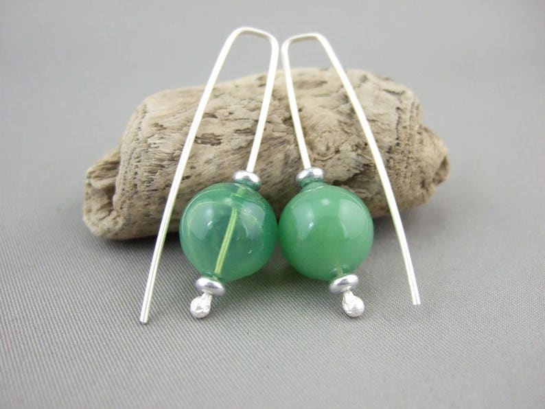 Green Bubble Earrings Opaque Hand-blown Glass Bubble and Sterling Silver Earrings Handmade Green Sphere Ball Earrings