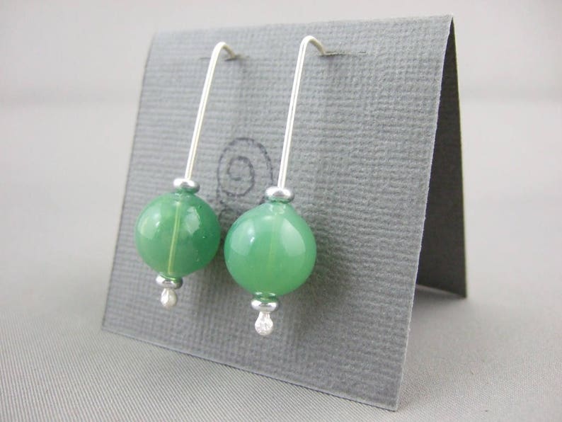 Green Bubble Earrings Opaque Hand-blown Glass Bubble and Sterling Silver Earrings Handmade Green Sphere Ball Earrings