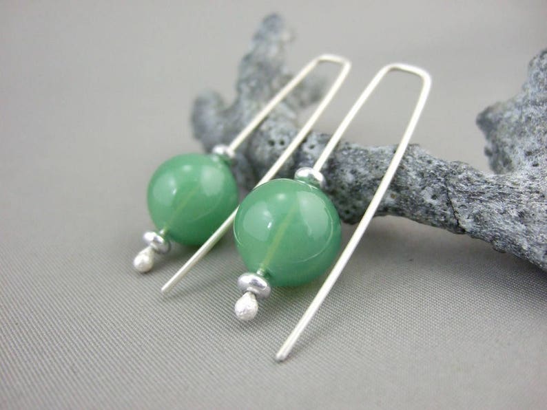 Green Bubble Earrings Opaque Hand-blown Glass Bubble and Sterling Silver Earrings Handmade Green Sphere Ball Earrings