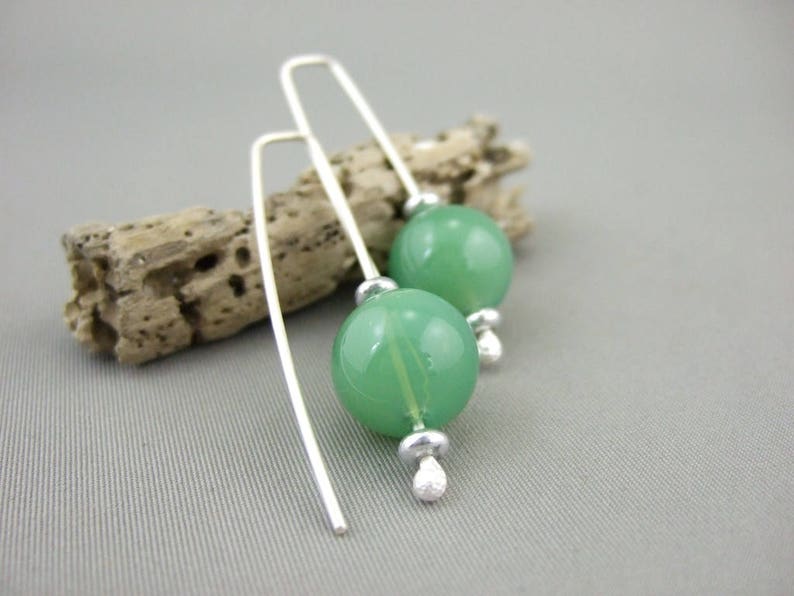 Green Bubble Earrings Opaque Hand-blown Glass Bubble and Sterling Silver Earrings Handmade Green Sphere Ball Earrings