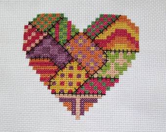 Patchwork Heart Cross Stitch PDF Pattern Instant Digital Download