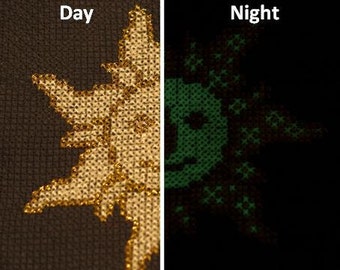 Glow In The Dark Cross Stitch Sun and Moon Face PDF Pattern Instant Digital Dowload