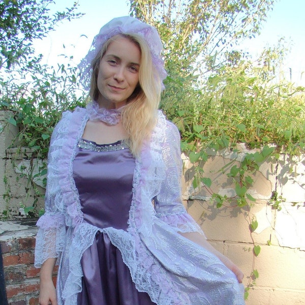 Colonial Woman's Marie Antoinette Costume Gown Size L Lace Choker & Cap Handmade One-of-a-Kind Halloween Theater