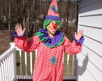 Clown Costume Unisex Adult Size Large or X Large 4 Piece, Entertainer, Parade, Children's Party , Halloween One-of-a-Kind