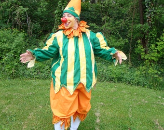 Clown Costume Unisex 1X or 2X Large Adult 4 Piece One-of-a-Kind Handmade, Entertainer, Halloween, Parade, Face Painter