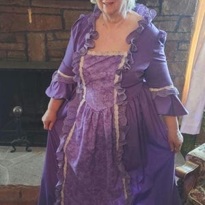 purple colonial dress Girls Colonial Dress with double flounce at sleeve,Plus Mob Cap /(PLEASE read full details in ad)
