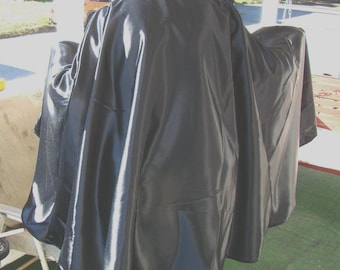 Black Satin Costume Cape: Includes Vampire Medal, Vampire Fangs, Phantom Mask, Unisex, Halloween, Theater, Renaissance
