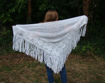 Vintage Hand Crocheted Shawl or Wrap White or Beige Sold Separately