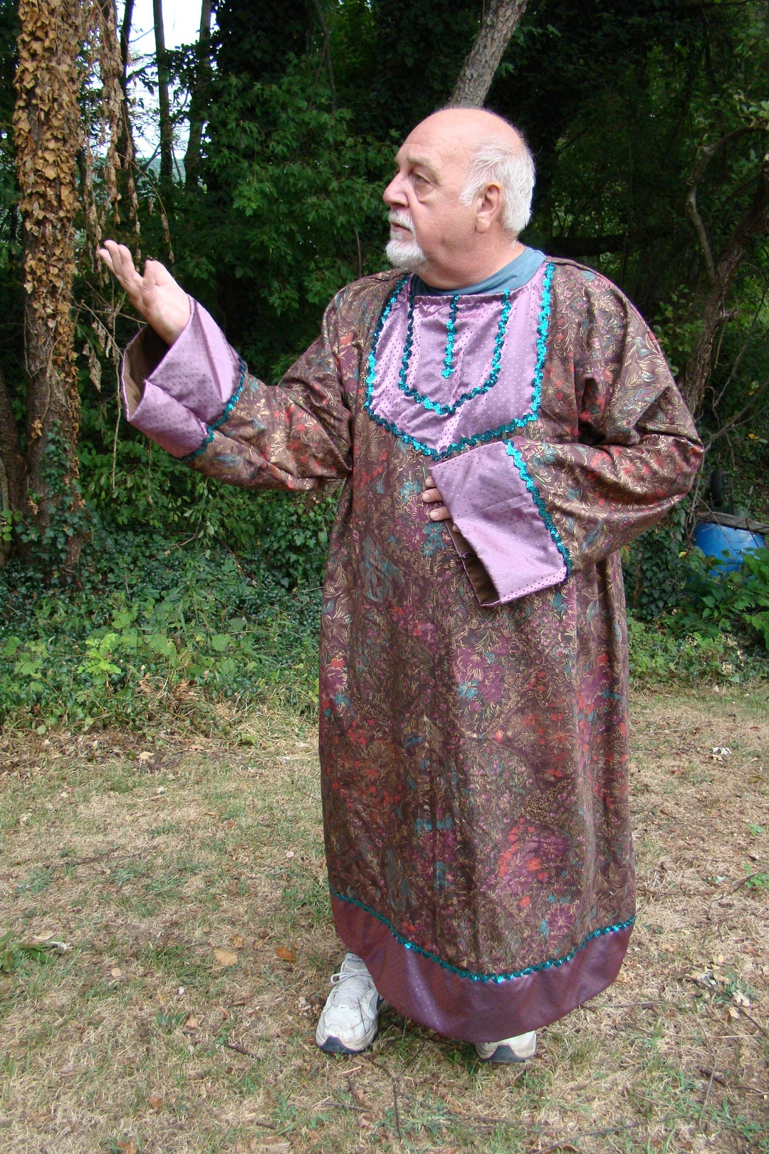 King Robe Men Men's Wizard King Costume Robe: Brown Printed Cotton Blend, Teal Sequin ...