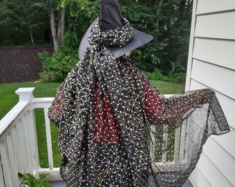 Witch Cape and Hat Sheer Printed Fabric Fantasy, Witch, Theater,