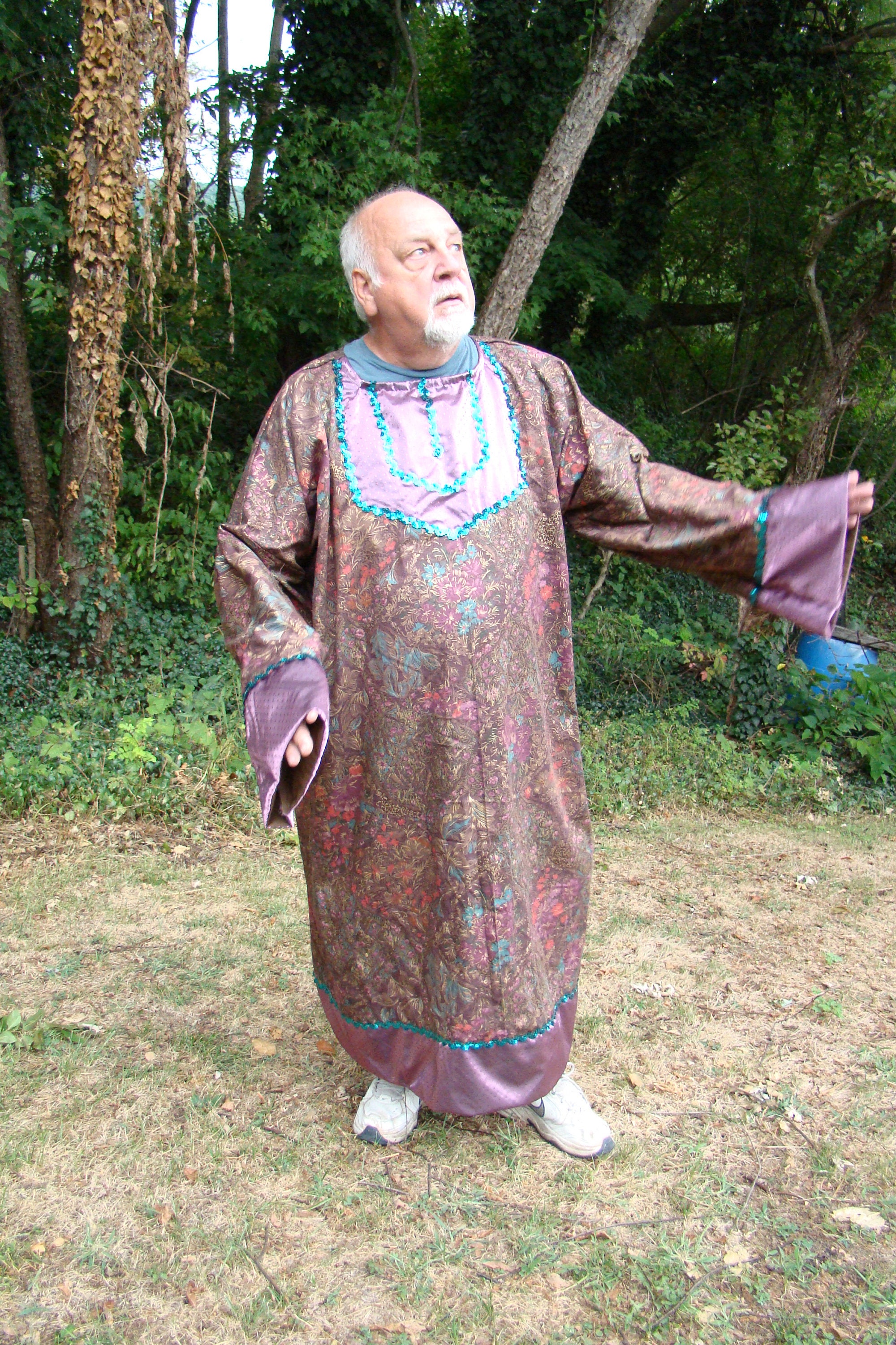 Falling King Robe Men's Wizard King Costume Robe: Brown Printed Cotton Blend, Teal Sequin ...
