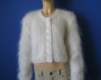 New Hand Knitted WHITE MOHAIR Bolero