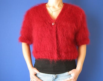 Made To Order ! New HAND KNITTED Red MOHAIR Bolero size S,M, L
