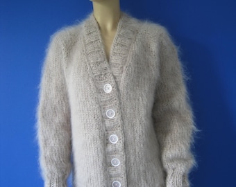 Made to order ! New HAND KNITTED Beige MOHAIR Cardigan