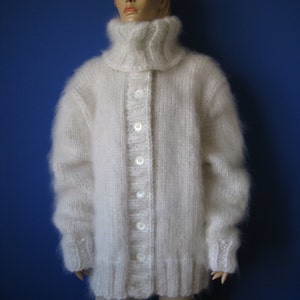 Made to Order ! New HAND KNITTE White Fluffy MOHAIR Cardigan