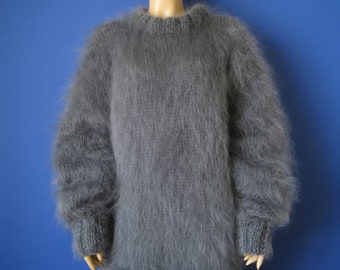 Made To Order ! New HAND KNITTED Gray MOHAIR Sweater