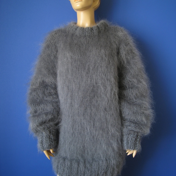 Made To Order ! New HAND KNITTED Gray MOHAIR Sweater