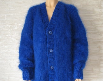 Made To Order ! New Hand Knitted Fluffy MOHAIR CARDIGAN