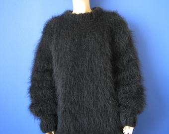 New HAND KNITTED Black MOHAIR Sweater
