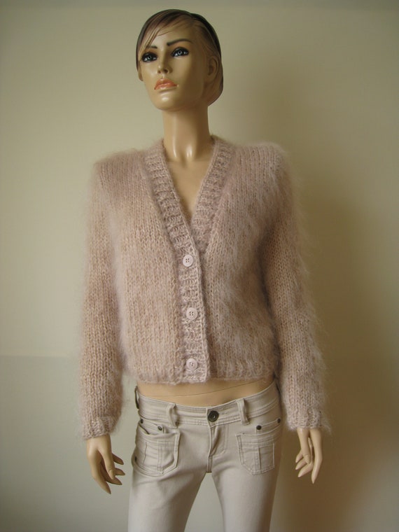 Made to order New Hand knitted mohair Beige Sweater Cardigan | Etsy