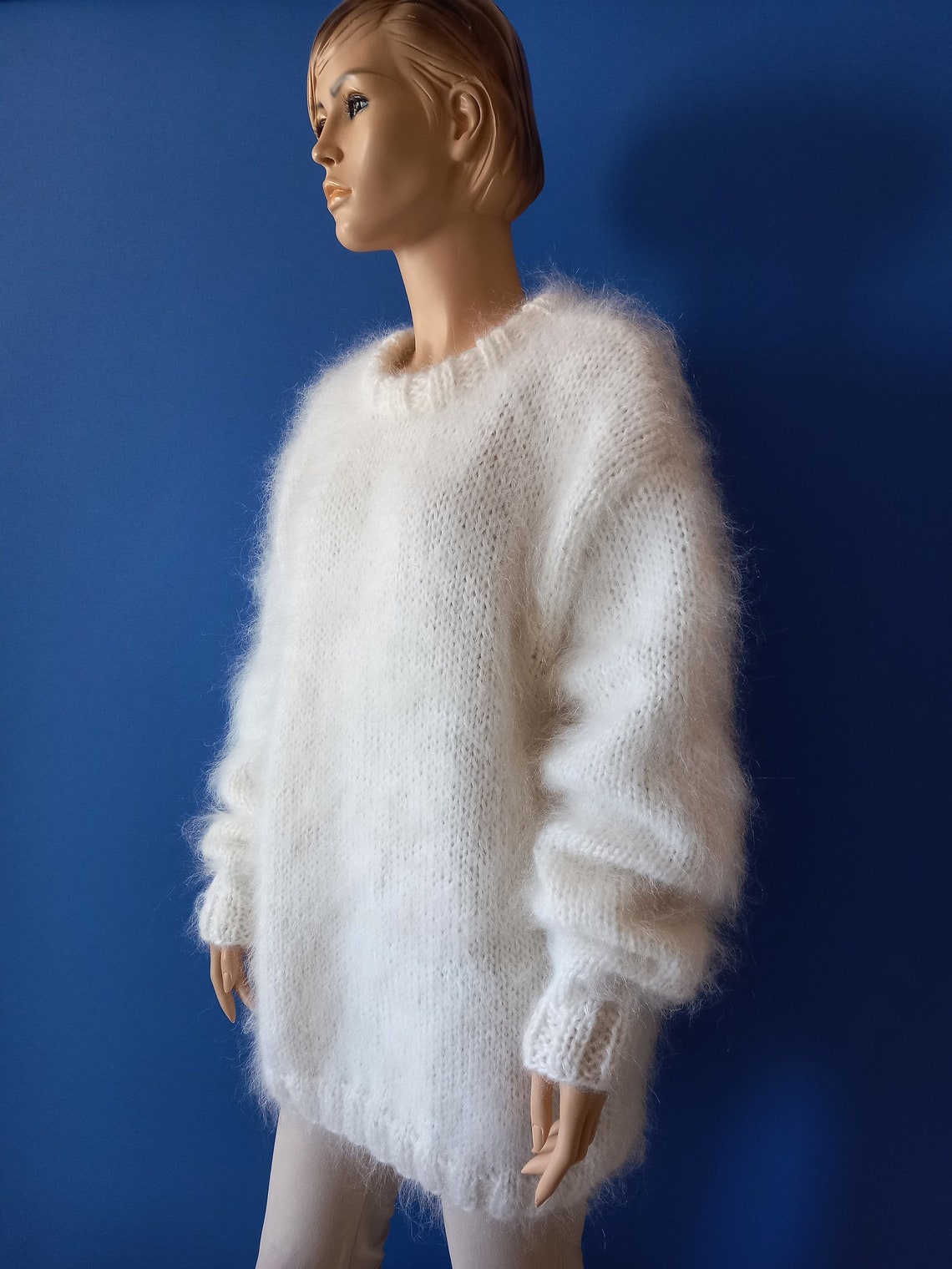 Made to Order New Hand Knitted WHITE MOHAIR Sweater Size S - Etsy