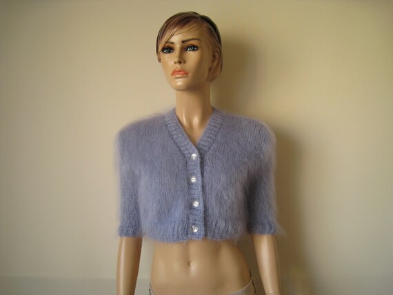 handknitted Red mohair bolero sgrug sweater soft nice size S M L XL Made to order
