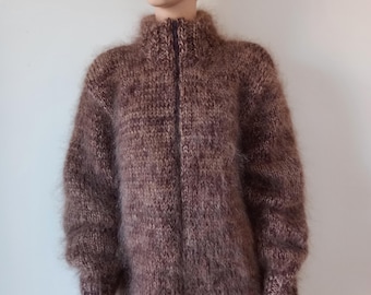 Made To Order ! New Hand Knitted Fluffy MOHAIR Zip CARDIGAN