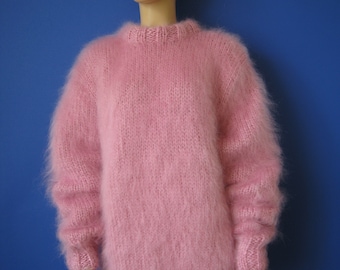 ¡Hecho a pedido! Nuevo suéter de mohair rosa esponjoso TEJIDO A MANO