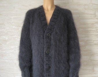 Made To Order ! New HAND KNITTED Dark Gray Cardigan
