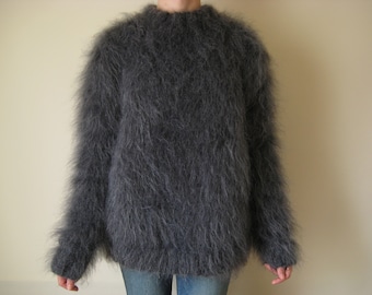 Made To Order ! New HAND KNITTED Dark Gray MOHAIR Sweater