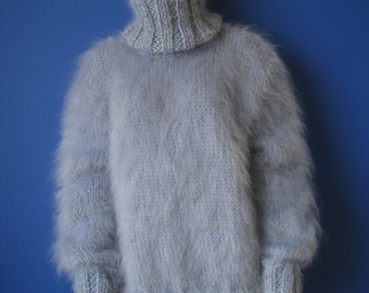 Made to Order ! New Hand Knitted Gray-Blue Mohair Sweater