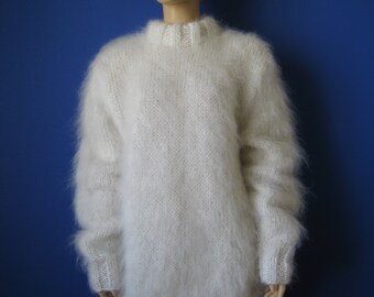 Made to Order ! New Hand Knitted WHITE MOHAIR Sweater Size S, M, L, XL