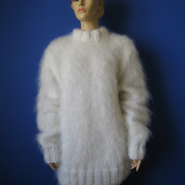 Made to Order ! New Hand Knitted WHITE MOHAIR Sweater Size S, M, L, XL