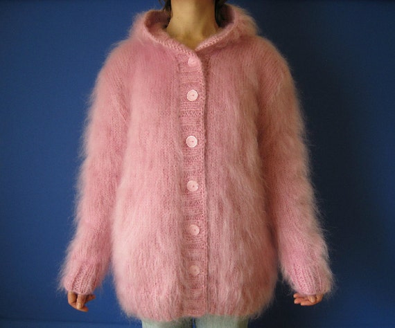 handknitted Red mohair bolero sgrug sweater soft nice size S M L XL Made to order